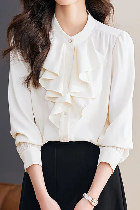 women's tops for those who want to wear pieces that are both functional and fashionablePalace-style Solid-color Shirt with Ruffles