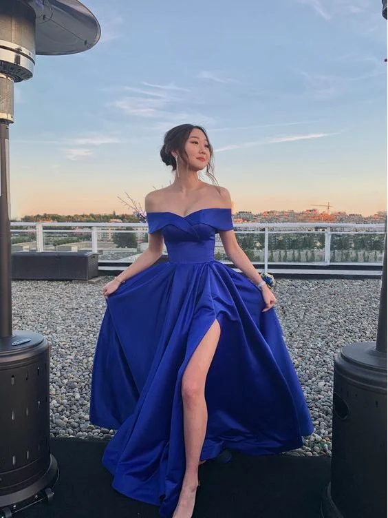 Halter DressOff the shoulder royal blue prom dress Y5732