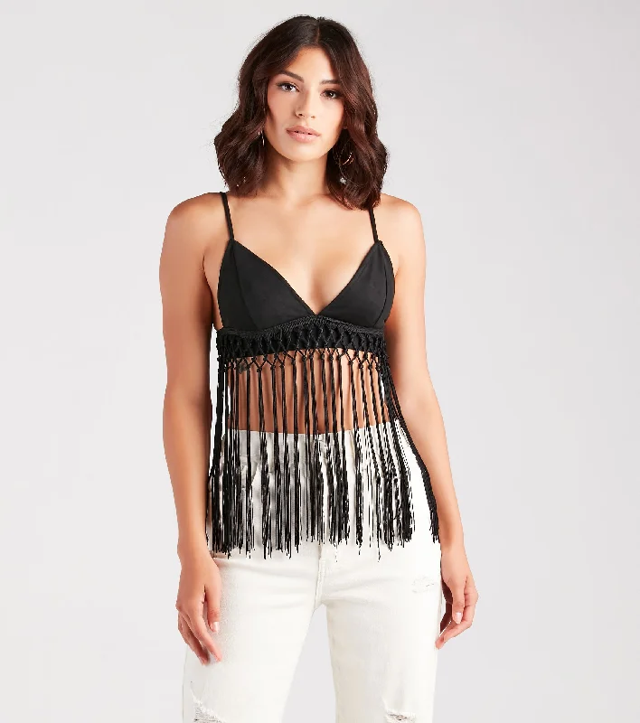 tank tops for womenBohemian Summer Crochet Fringe Crop Top