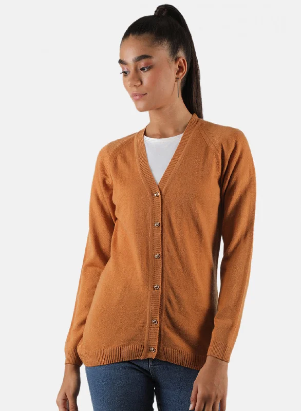 Retro Stylish Flannel SweatersWomen Light Orange Solid Cardigan