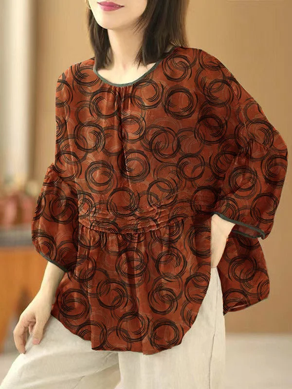 women's tops for those who want to make a fashion statementHandmade orange-dot O Neck Print Wrinkled Patchwork Cotton Top Summer