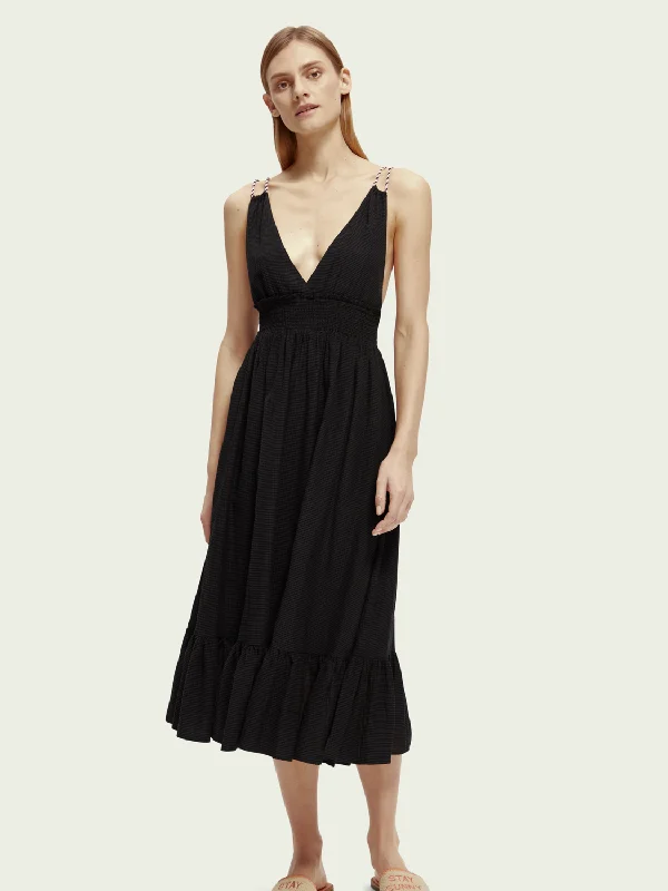 women's short-sleeved dressesSmocked Midi Strap Dress