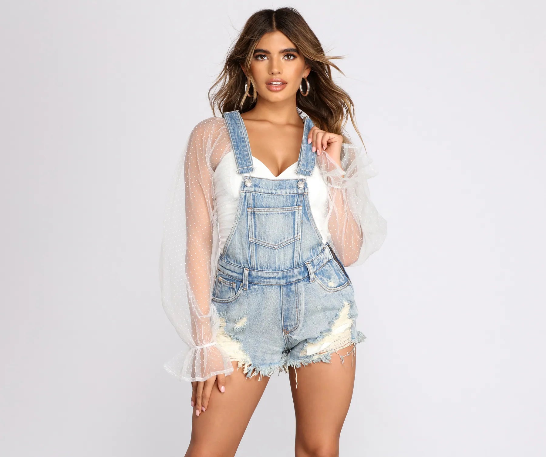 women's high-performance shortsDenim Doll Distressed Overall Shorts