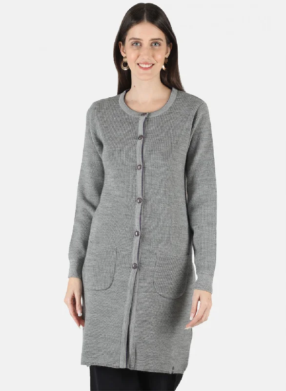 Stylish SweatersWomen Grey Self Design Cardigan