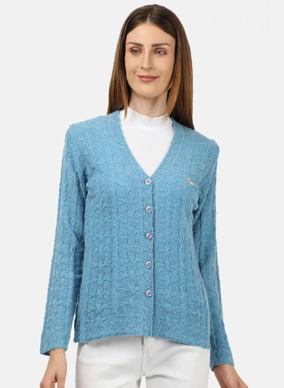 Wholesale Chunky SweatersWomen Blue Self Design Cardigan