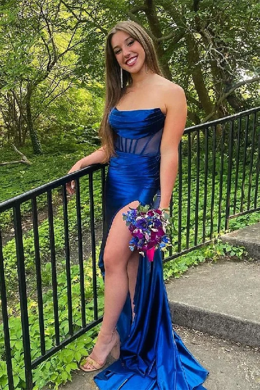 women's affordable dressesRoyal Blue Strapless Scoop Mermaid Long Prom Dress Y5634