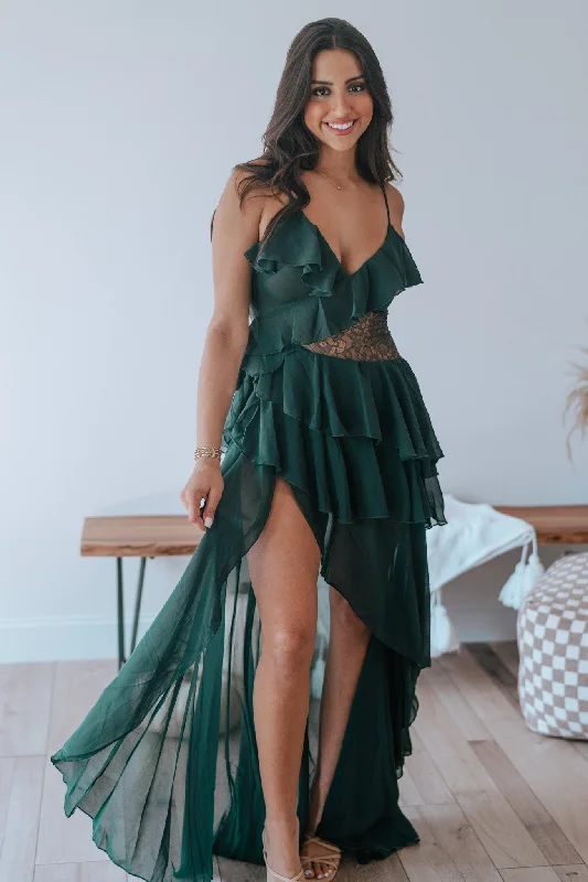 Fit-And-Flare DressDark Romance Lace Tiered Maxi Dress (Hunter Green)