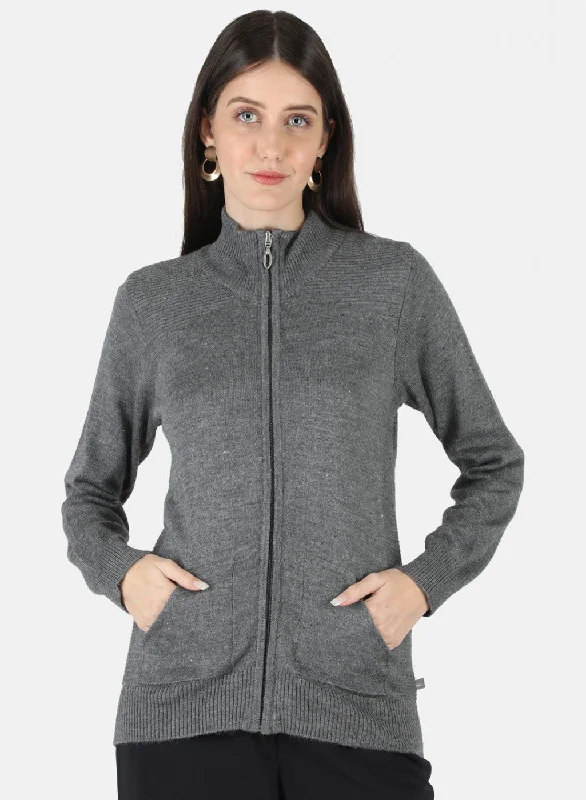 Hooded Cashmere SweatersWomen Grey Solid Cardigan