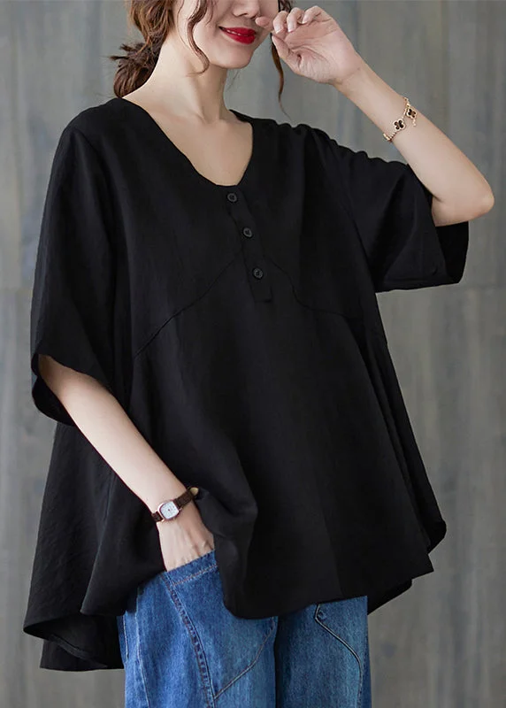 women's tops that offer a perfect blend of style, comfort, and affordabilityHandmade Black Oversized Patchwork Cotton Tops Summer