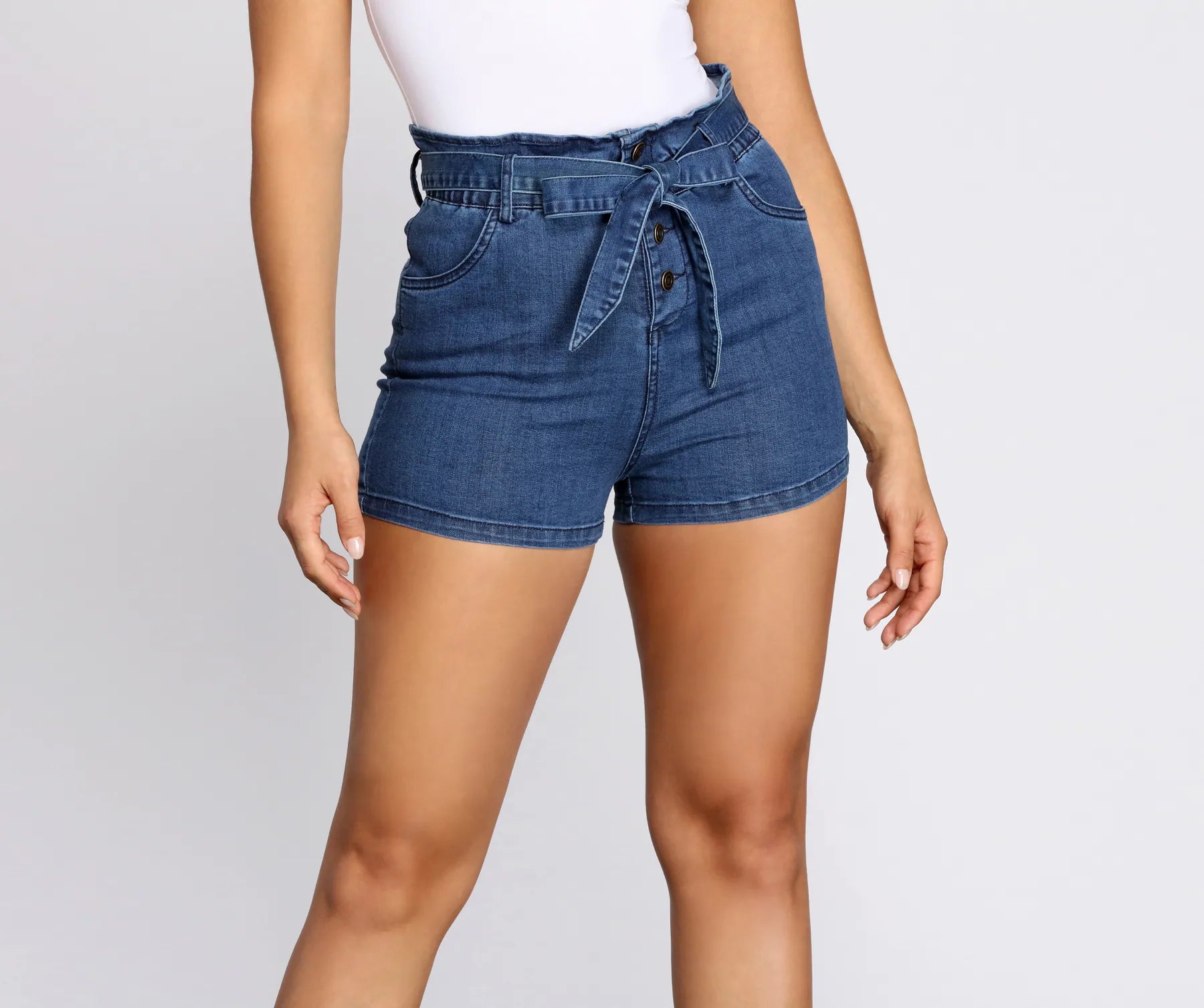 women's pajama shortsPaper Bag Tie Waist Denim Shorts