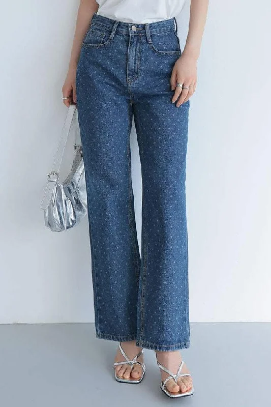 Floral DressSide Pocket Dot Pattern Maxi Denim Pants - 2 Colors Available