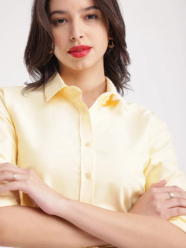 women's tops in solid colorsPremium Cotton Shirt - Yellow