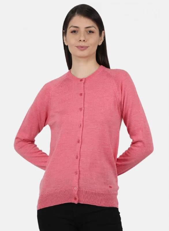 Cozy Embellished SweatersWomen Pink Solid Cardigan