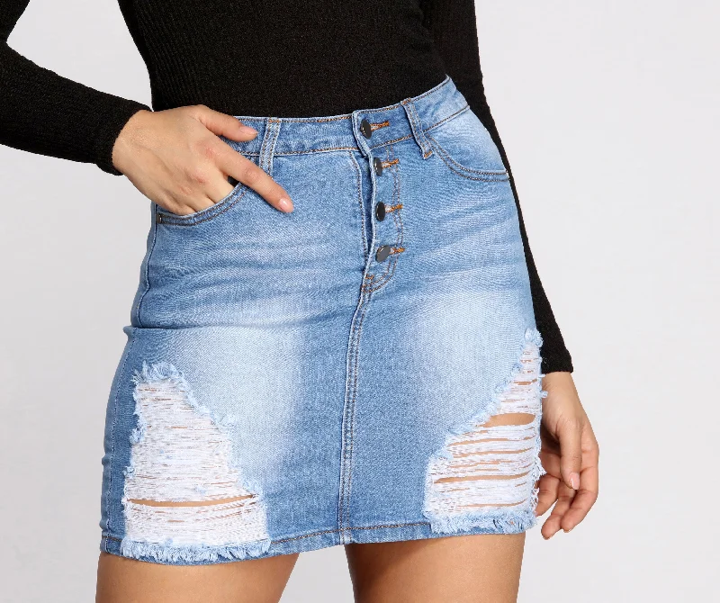 women's adventure-ready evening skirtsStressed N' Distressed Denim Mini Skirt