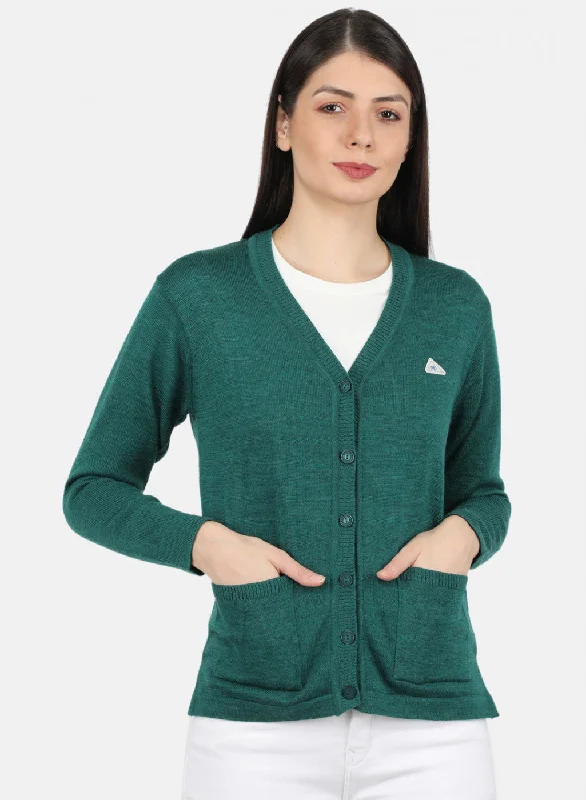 Women's SweatersWomen Green Solid Cardigan