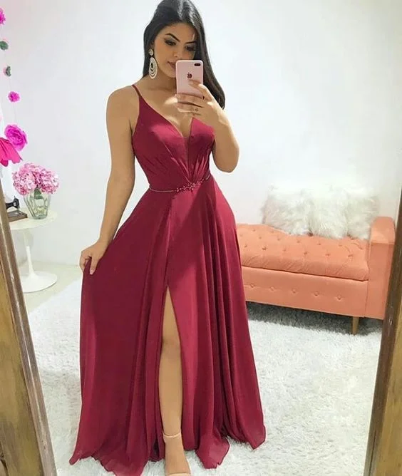 Plus-Size DressElegant A-line V Neck Prom Dress With Split  Y5725