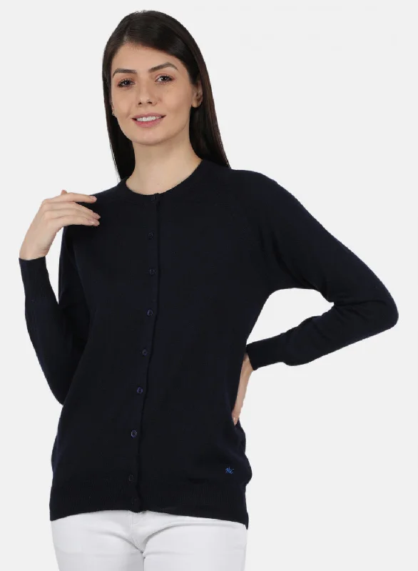 Custom Flannel-Lined SweatersWomen Navy Blue Solid Cardigan