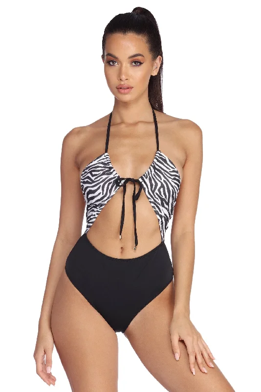 Mix-and-Match Bikini FemaleZebra The Party Tie Front Swimsuit