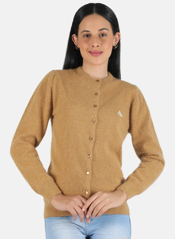 Designer SweatersWomen Brown Solid Cardigan