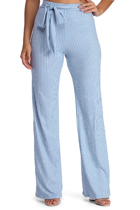 women's skinny pantsStriped And Tied High Waist Pants