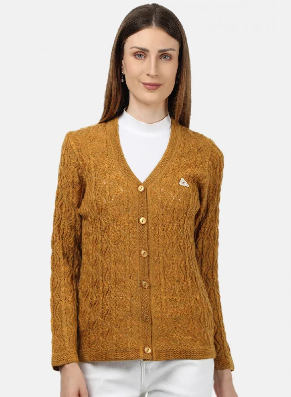 Retro Crewneck SweatersWomen Yellow Self Design Cardigan