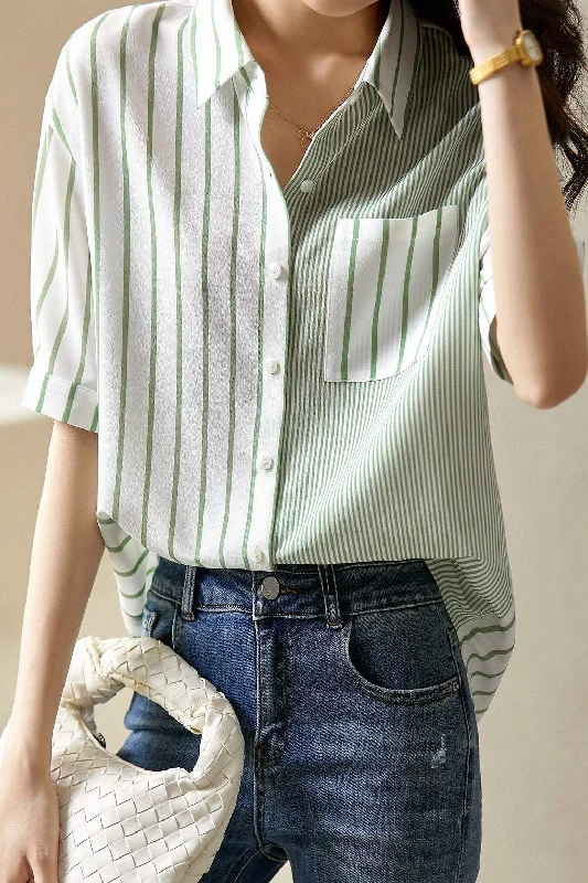 women's tops for beach outingsAsymmetrical Stripe Pattern Contrast Shirt