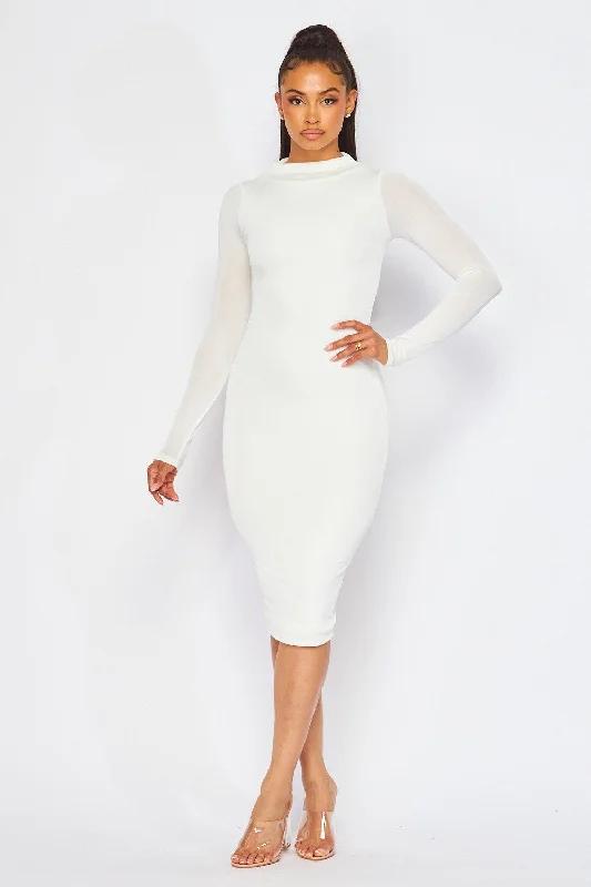 women's vintage dressesWe Are One Long Sleeve Basic Midi Bodycon Dress