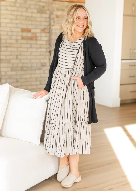 Flowy DressYarn-Dyed Striped Short Sleeve Midi Dress