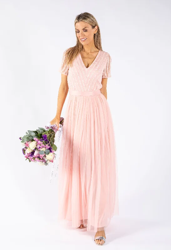 Nursing DressSTRIPE EMBELLISHED MAXI DRESS WITH SASH BELT