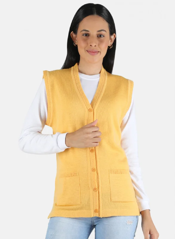 Knitted SweatersWomen Yellow Solid Cardigan