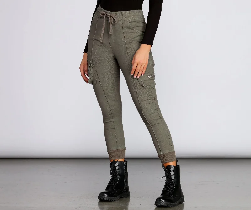 women's leather pantsHigh Rise Knit Cargo Style Pants