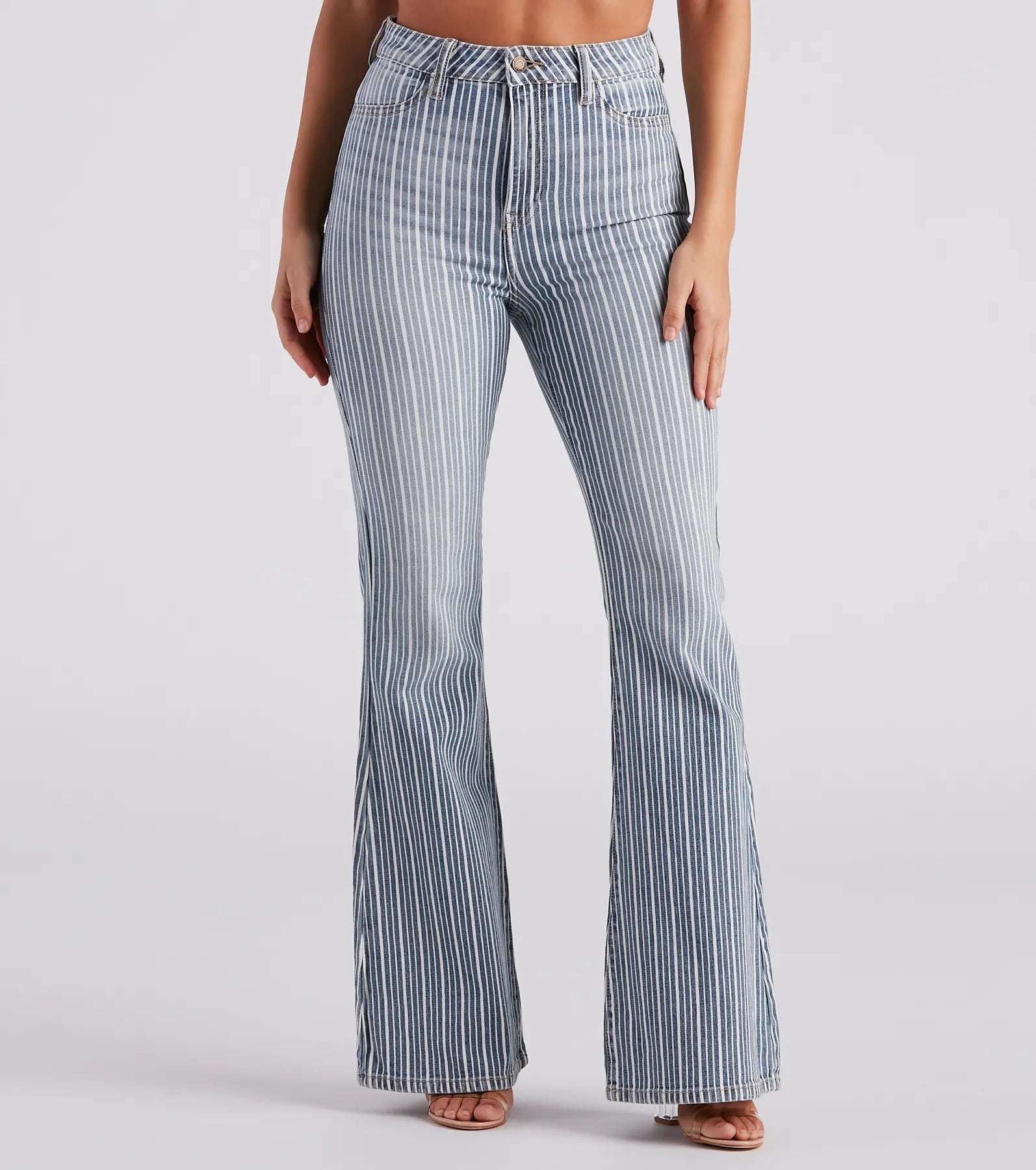 women's skinny denim jeansBri High-Rise Pinstripe Flare Jeans By Windsor Denim