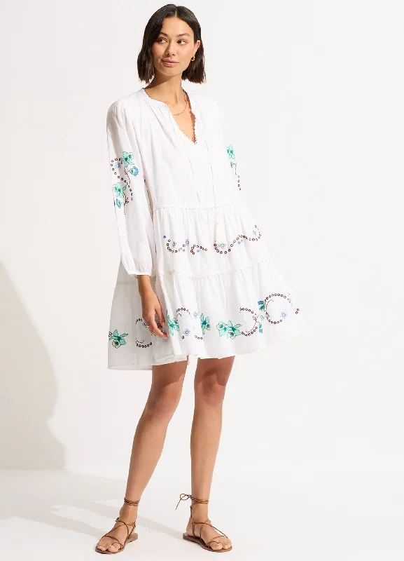 women's tall dressesEden Embroidery Tier Midi Dress - White