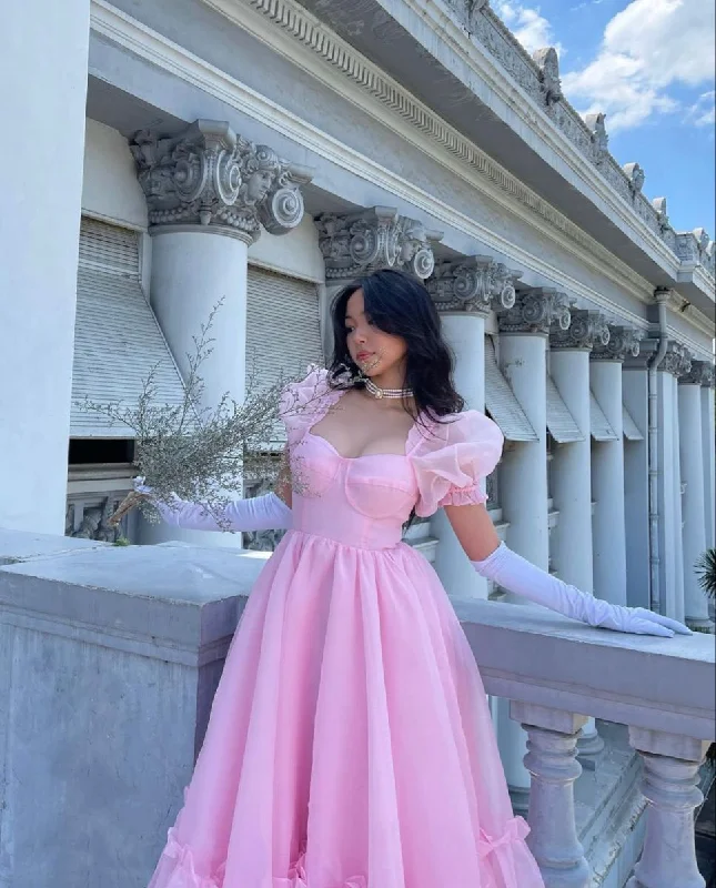 women's stylish dressesVintage Pink A-line Prom Dress,Pink Princess Dress Y5623