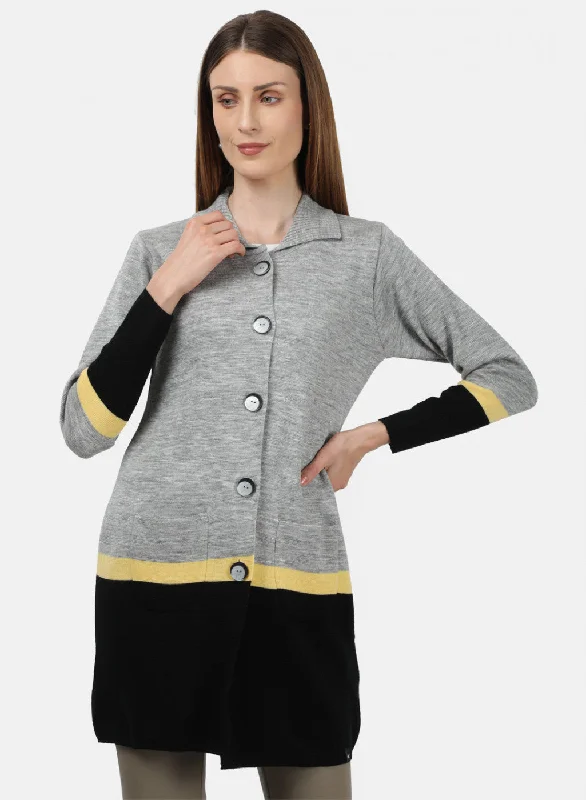 High-Quality Wool SweatersWomen Grey Solid Cardigan