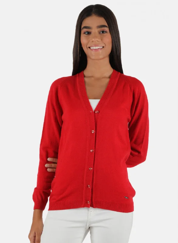 Thick Turtle-Neck Wool SweatersWomen Red Solid Cardigan