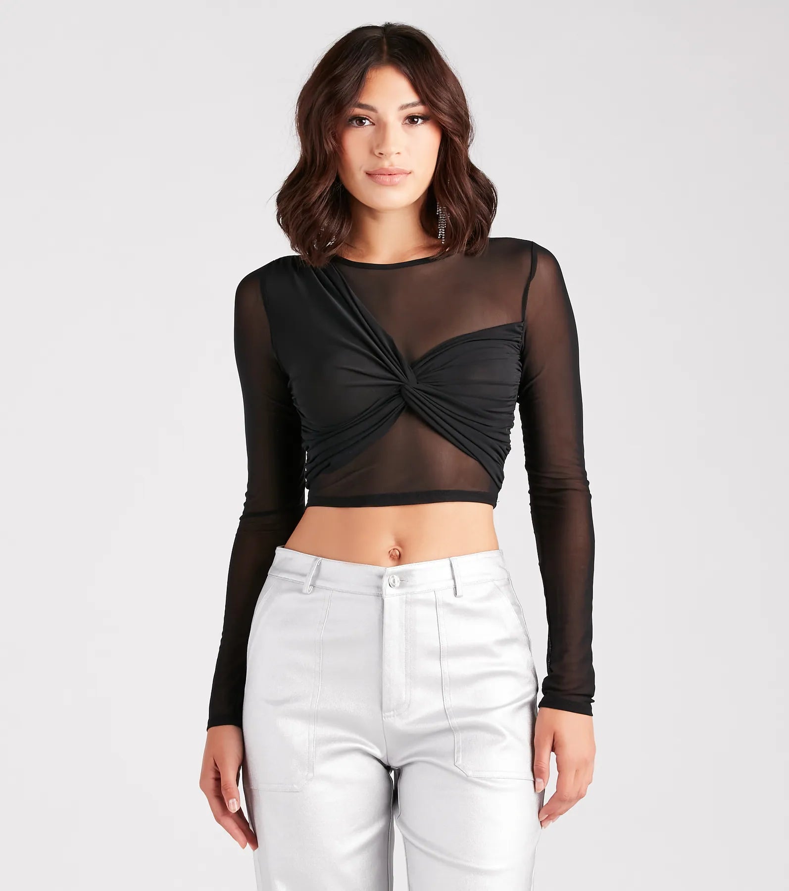 camisoles for womenSheer Stunner Twist-Front Mesh Crop Top