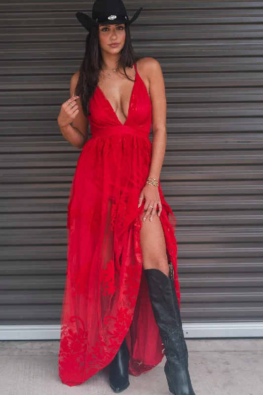 Off-The-Shoulder DressAll My Love Maxi Gown (Red)