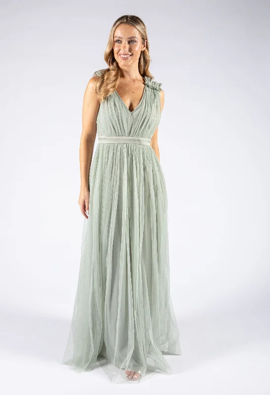 Retro DressMaxi Dress With Ruffle Shoulder Detail