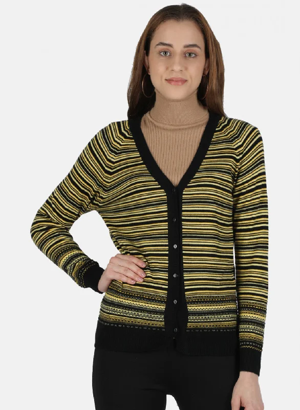 Wholesale Chunky SweatersWomen Black Self Design Cardigan