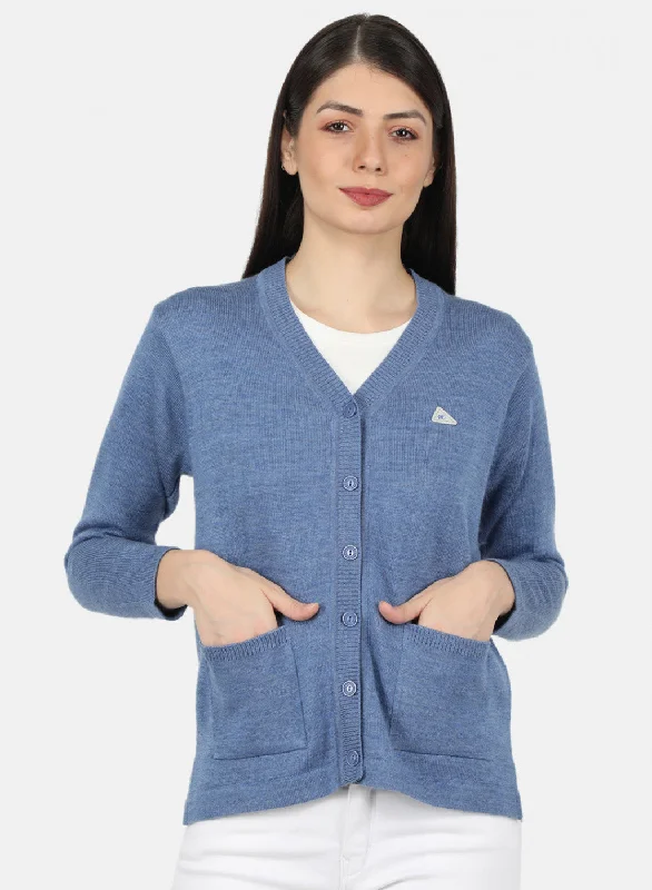 Casual SweatersWomen Blue Solid Cardigan