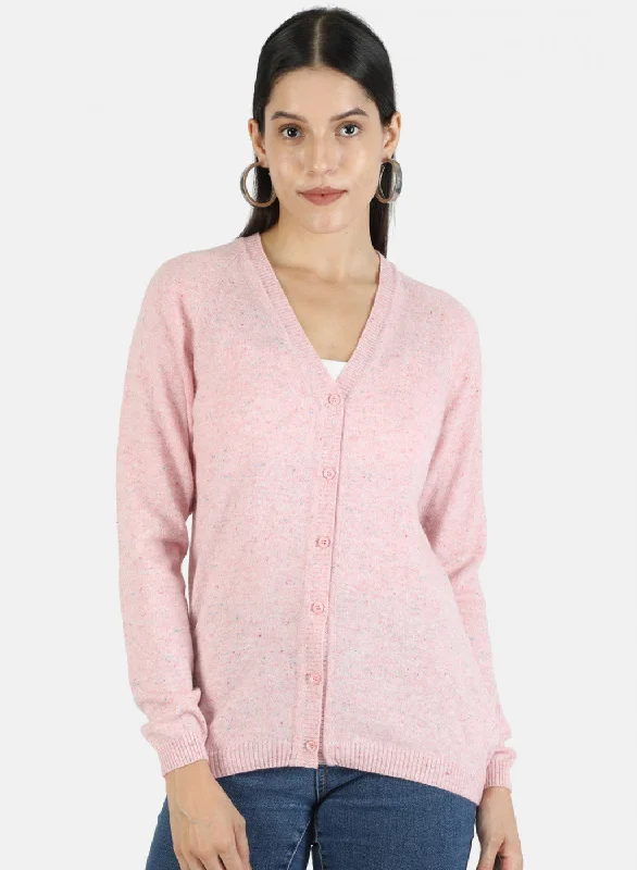 Wool SweatersWomen Pink Solid Cardigan