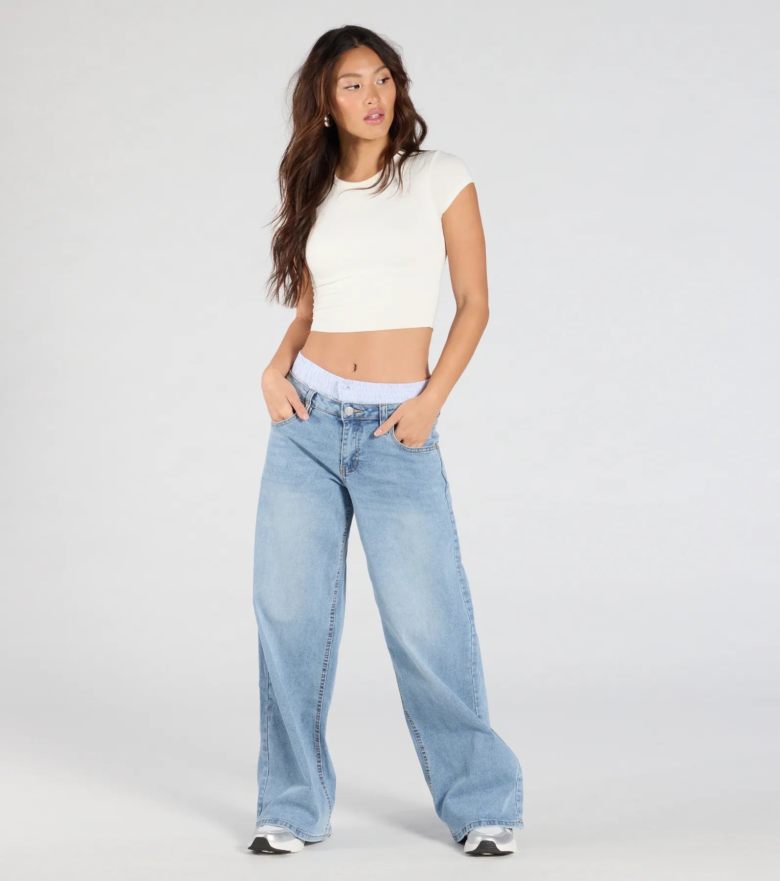 women's denim jeans for a casual FridayTrend Seeker Boxer Trim Wide-Leg Denim Jeans