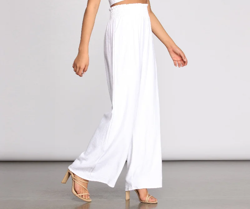 women's relaxed-fit pantsDay At The Hamptons Smocked Linen Pants