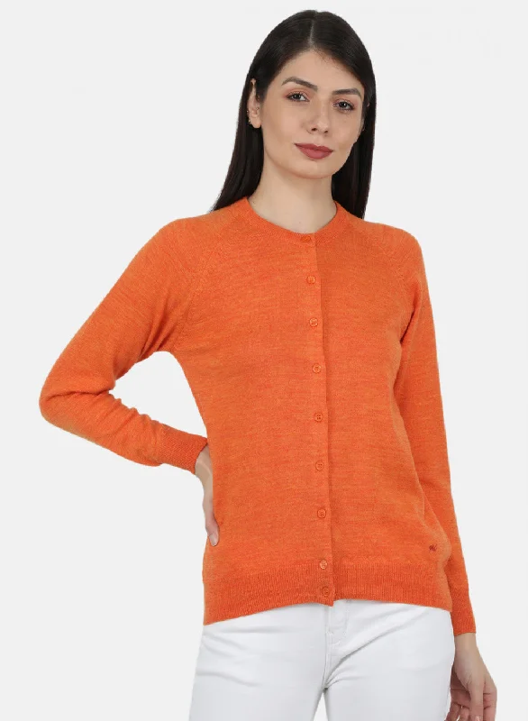 Patterned Cashmere SweatersWomen Orange Solid Cardigan