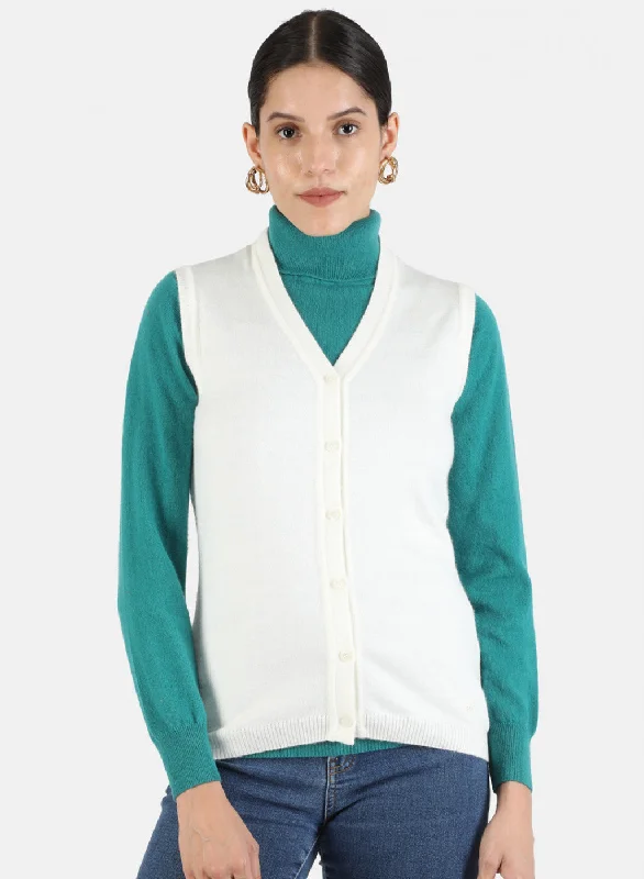 Pullover SweatersWomen White Solid Cardigan