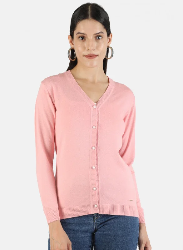 Thick Turtle-Neck Wool SweatersWomen Pink Solid Cardigan