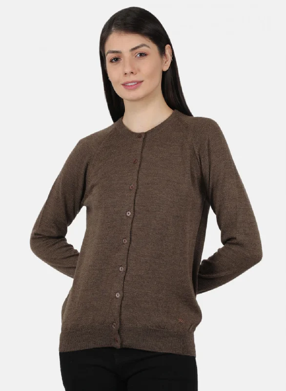 Affordable Women's SweatersWomen Brown Solid Cardigan