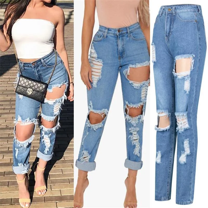 women's denim jeans with leather patchesHigh Waist Jeans Pants For Women