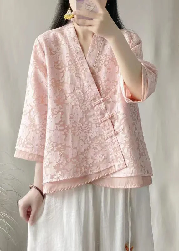 camisoles for womenFitted Pink Chinese Button Lace Shirt Top Spring